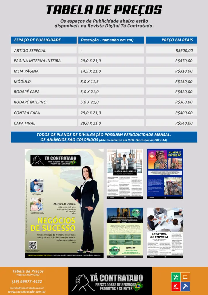 Midiakit | Veja Informações E Detalhes Referente Ao Projeto Tá Contratado, Saiba Os Formatos De Anúncios E Entenda Como Podemos Ampliar A Visibilidade Do Seu Serviço Ou Negócio. Para Usufruir Ainda Mais De Todos Os Benefícios Que Oferecemos, Destacamos Nossos Objetivos E Atuação No Marketing Digital Extremamente Alinhado Com A Prestação De Serviços.