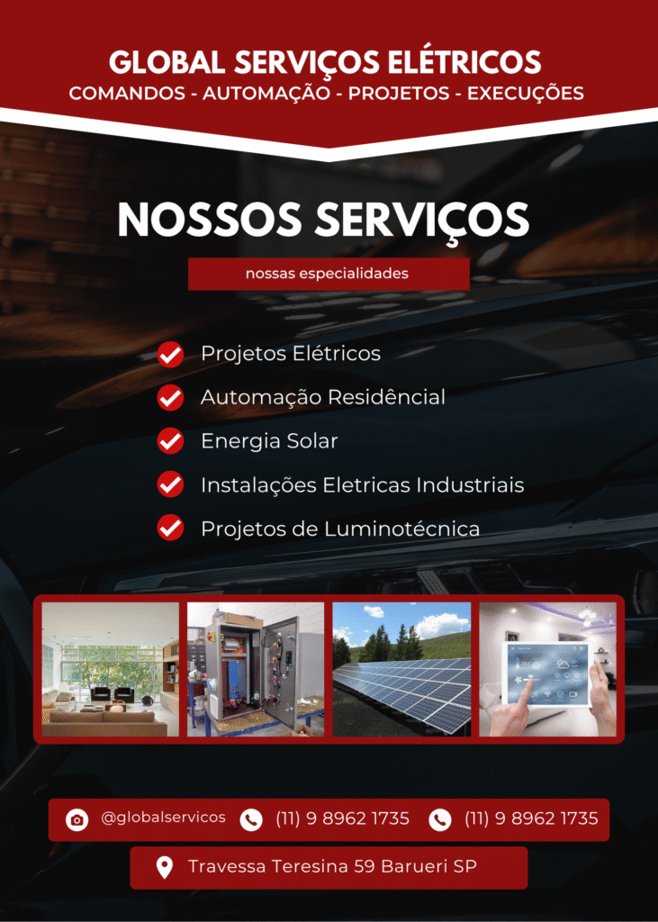 Serviços elétricos em Santana do Parnaíba Serviços elétricos em Santana do Parnaíba Panfleto Global 001 c86ef8dbe19705ada34dd916e212d03d Categoria: Eletricista; Localização (Cidade de origem): Barueri SP; Tipo de Prestador de Serviços: Jurídico; Vendedor: Global Serviços Elétricos em Barueri.