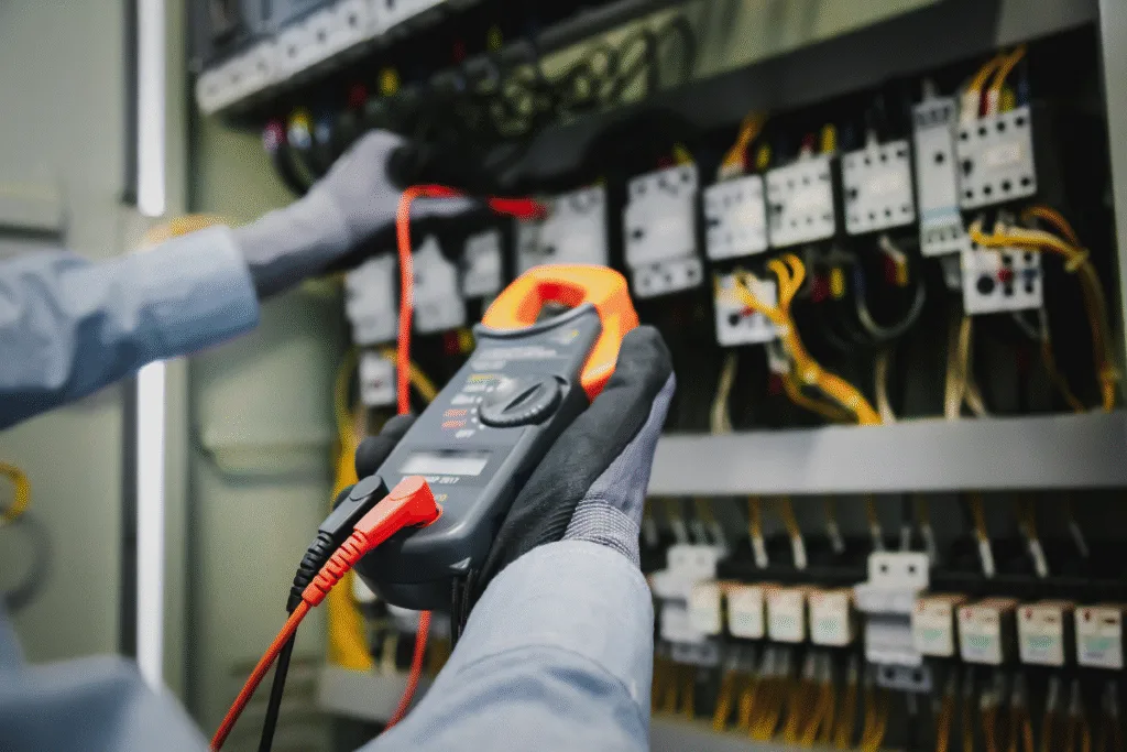 Profissional Qualificado Verificando Instalação Elétrica Com Equipamentos Modernos