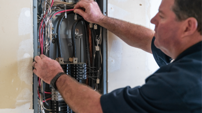 Disjuntor Desarmando Toda Hora? 5 Causas Mais Comuns | caixa de disjuntores eletricista reparando caixa de disjuntores