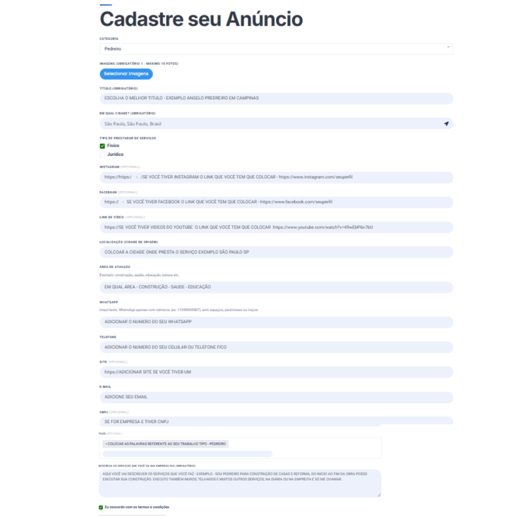 Chegou a hora de fazer seu cadastro anuncio prestador de serviços